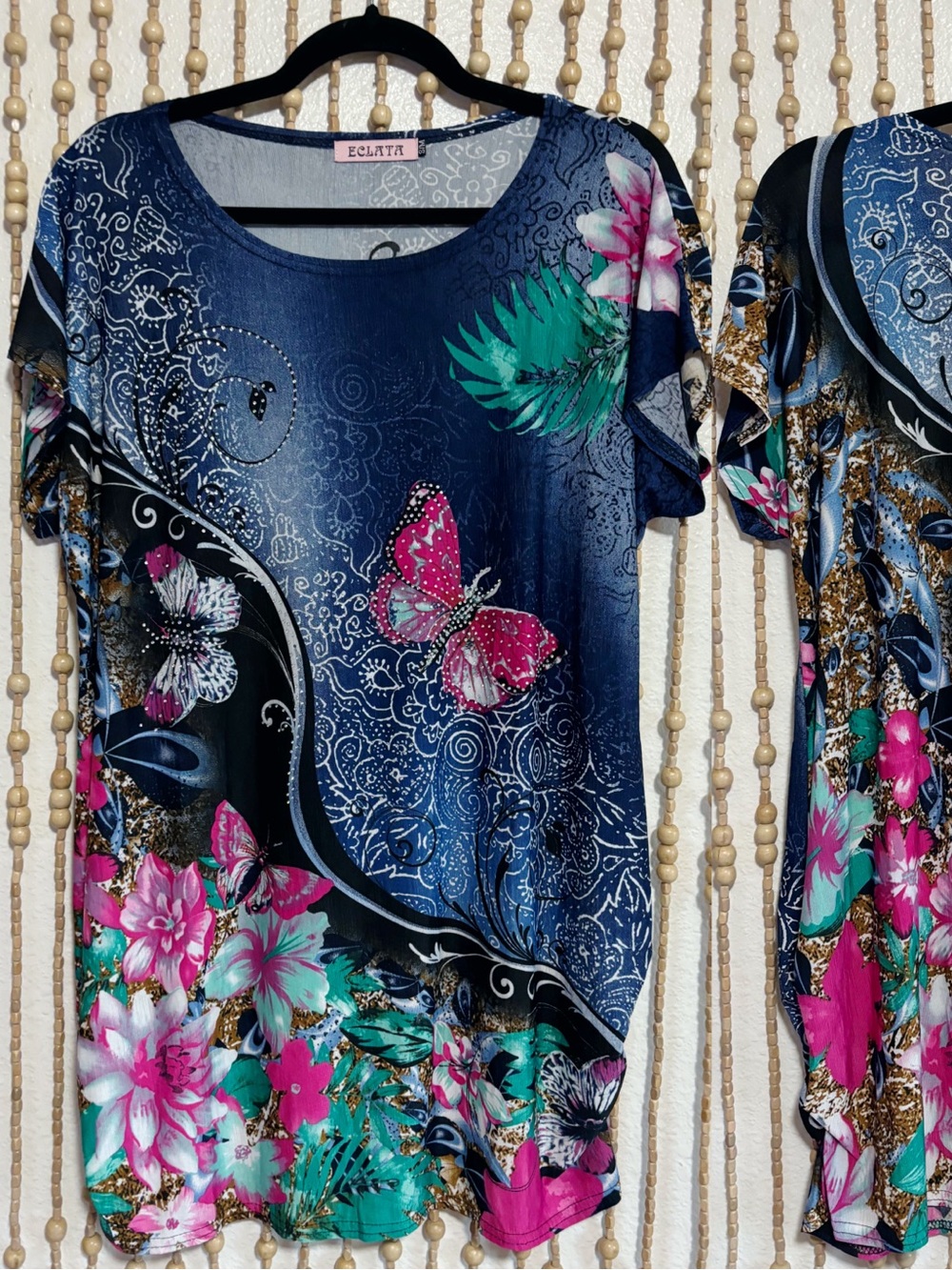 Eclatta Y2K Boho Fairy Whimsy Flowy Stretch Floral Butterfly Embellished Tunic
